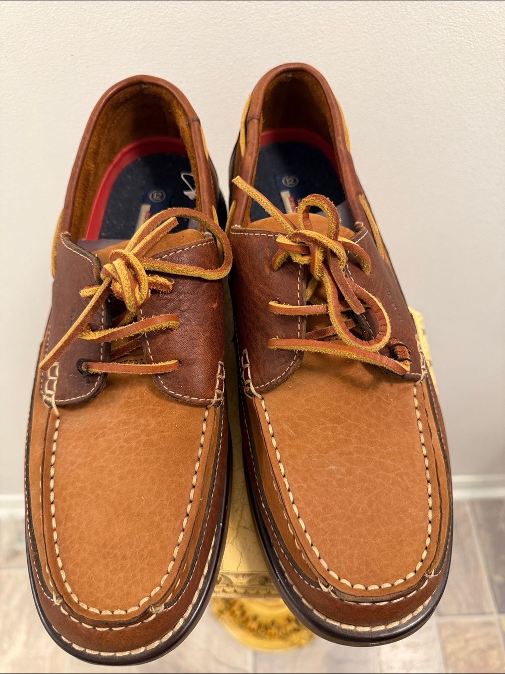 bum equipment Men's Two-Tone Brown Leather Boat Shoes